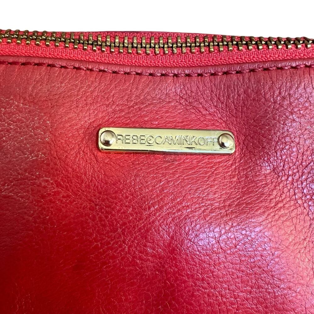 Rebecca Minkoff Orange Red Leather Crossbody Bag 4 Zipper Gold Chain Pockets - Picture 9 of 16